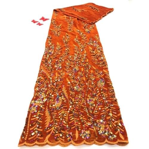 2021 African Lace Fabric, With Sequins Nigeria Nigeria Velvet Lace Fabric, Wedding Party Sewing Apparel Fabric D4499