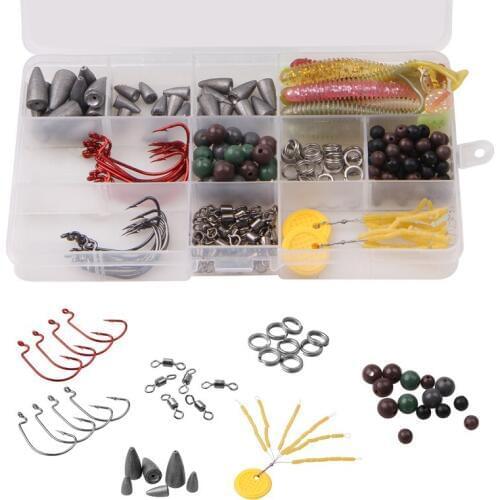 220pcs/box Texas rigs fishing tackle box set with bullet fishing sinkers jig hook float stoppers for bass trout lure fishing