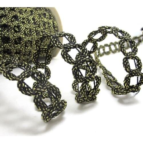 3/4 Inch Black and Gold Braided Gimp Trim|Woven Trim|Hollow Scalloped Edge Ribbon|Decorative Trim|Embellishment