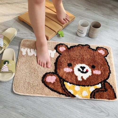 40*60CM Cartoon Flocking Cushion Cute Shiba Inu Rabbit Bear Cat Plush Floor Mat Soft Carpet for Indoor Bathroom Decor Gift