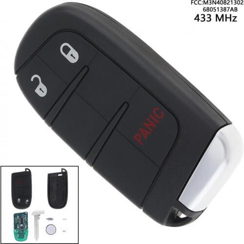 433MHz 3 Buttons Keyless Uncut Flip Remote Key Fob Transmitter Push Start Fobik M3N40821302 68051387AB for Dodge