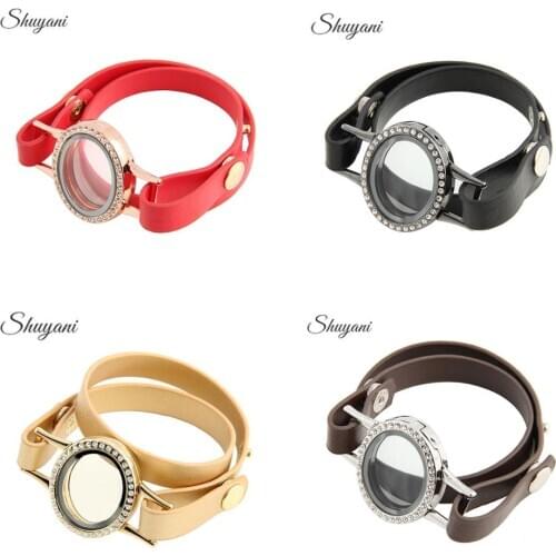 5pcs/lot 4 Colors Mix Oval Shape Glass Living Memory Charm Locket Bracelet Bangle With Fashion Style Popular Leather Bracelets