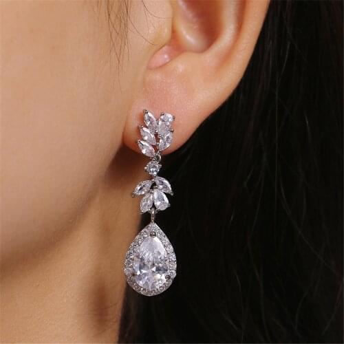 Ekopdee Luxury Geometric Flower Zircon Drop Earrings for Women 2021 Vintage Crystal Bling Earrings Wedding Jewelry Gifts