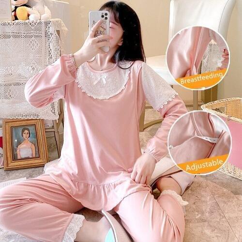 Breastfeeding Nightgown Maternity Sleepwear Sweet Pregnant Woman Pajamas Cotton Maternity Sleepwear Nursing Nightwear Sets