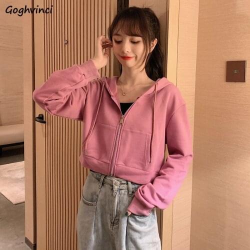 Hoodies Women Hooded Zipper Up Crop Top Solid Fashion All-match Spring Autumn Hoodie Vintage Harajuku Vintage Chic Stylish Retro