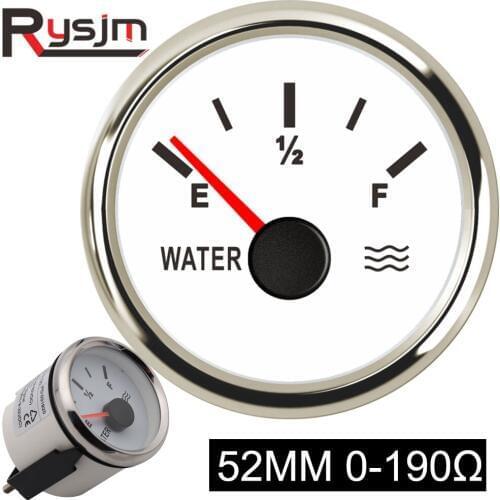 52mm 0-190 ohms Marine Water Level Gauge Stainless Steel Boat Water Tank Level Indicator Gauge Tool silver White Durable New