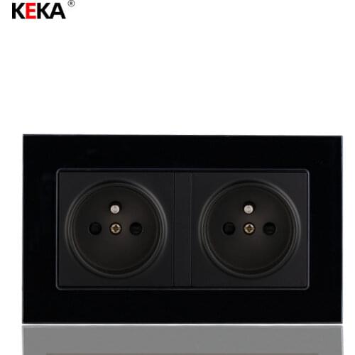 KEKA Type 146 French Standard Socket Two French Socket 16A Wall Power Supply Tempered Glass Black White 4 Colors