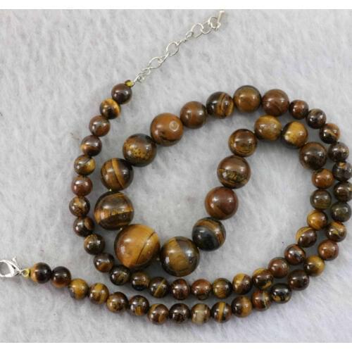 Classic Fashion Natural Tiger Eye 6-14mm Round Beads Necklace Tower Chain Women Jewelry Exquisite Gift Accessories 18inch B1019