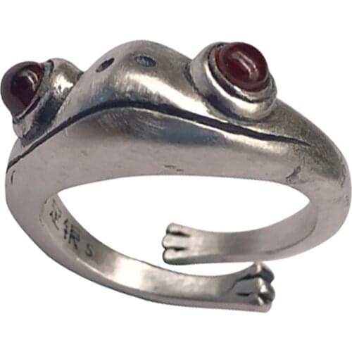 Vintage Siver Frog Ring Neutral Red Garnet Frog Open Adjustable Rings Finger Jewelry Party Lover Gift Couple Valentine Gift