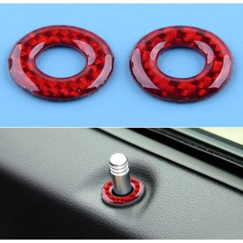 2Pcs Carbon Fiber Red Front Door Lock Pin Cover Trim Decor Fit for Dodge Challenger 2008 2009 2010 2011 2012 2013 2014