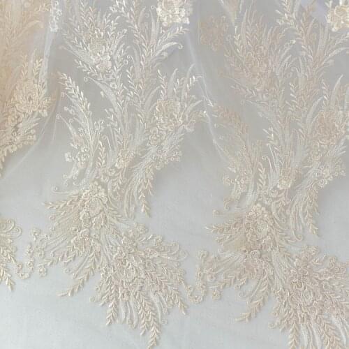 Luxury flowers sequin beaded embroidery lace fabrics for wedding dress high end flowers lace appliques parches