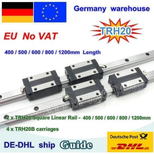 【DE free VAT】 20mm Square Linear Guide Rail TRH20 - 400 500 600 800 1200mm & TRH20B Carriages Square Slider Block for CNC Router