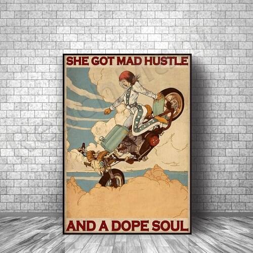 Motorcycle Racer Rider Bike Poster Girl Rodeo Motorcycle Poster Fun She Goes Crazy Hustle Poster Home Decor Poster