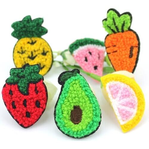 18Pcs Cartoon Woolen Yarn Fruit Appliques for Crafts DIY Headwear Hairpin Decor Sew On Clothes Patches Accessories Wholesale
