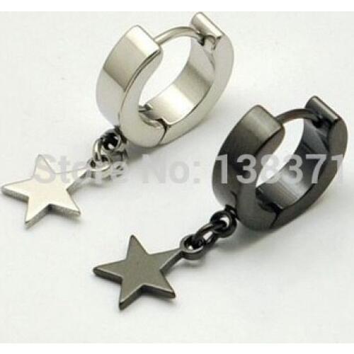 2019 Fashion Width 4 mm Five-pointed star titanium steel Men pendant Drop earrings 2 colors for choose free shipping