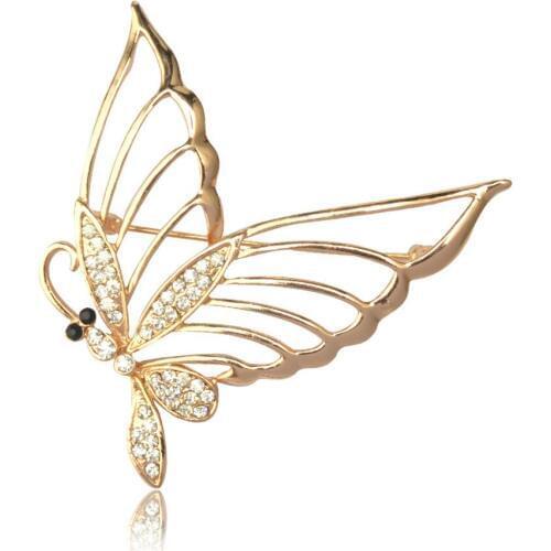 2020 new Free Shipping Cheap Insect Gold Brooches for Girls Dress white Rhinestone Butterfly Brooch For Women hijab pins X0966