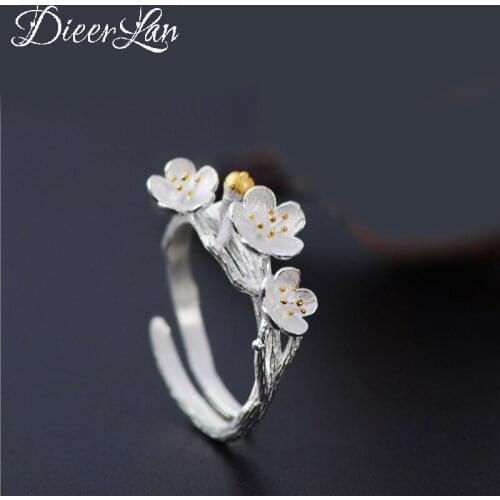 New Charming Silver Color Plum Flower Ring for Women Vintage Boho Knuckle Party Rings Gothic Punk Jewelry Gifts for Girls