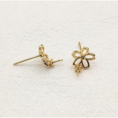 New Arrival! 16x10mm 30pcs Plating Real Gold Copper Flower Ear Stud Connectors For Handmade Earring Parts DIY Jewelry Findings