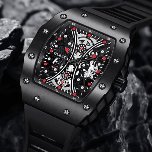 OLEVS Tonneau Quartz Watches Men Steampunk Fashion Sports Waterproof Stainless Steel Wristwatch Mens trendy casual watches