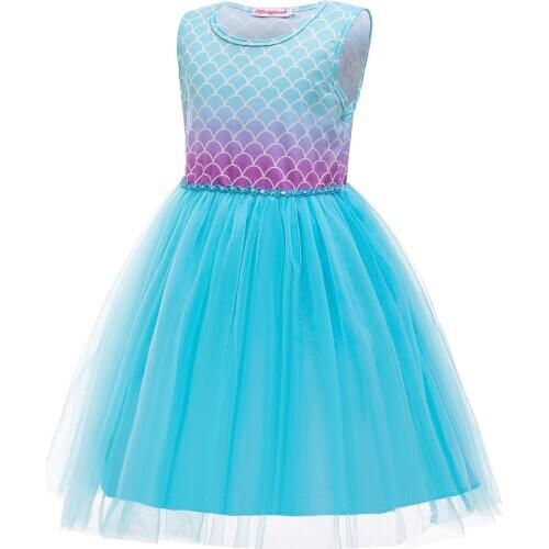 Mermaid Girls Princess Dress Kids Baby Party Wedding Bridesmaid Tutu Dress Summer Sleeveless High Waist Ball Gown Dress C30K110