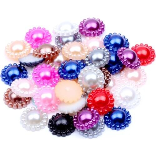 Half Round Flower 12mm Many Colors 1000/48pcs ABS Resin Imitation Pearls Flatback Beads for Scrapbook Decoration