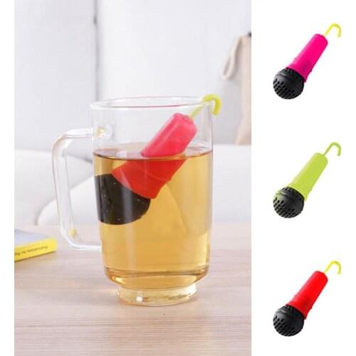Sale at Breakdown Price Lovely Microphone Shape Silicone Tea Leaf Strainer Herbal Drink Infuser Filter Kitchen Tea Strainers