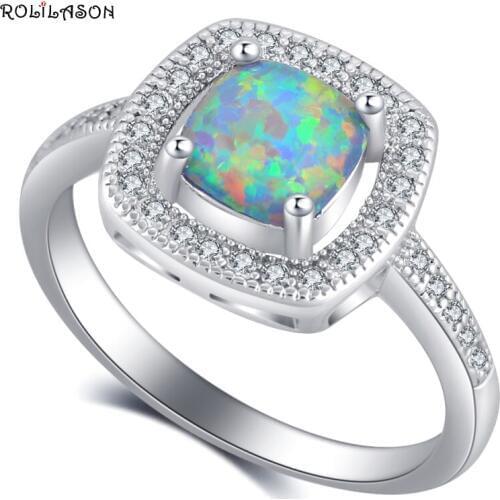 ROLILASON Accessories Rings Green Fire Opal for girlfriend gift silver plated Party jewelry USA Sz #6#7#8#9 #10 OR900