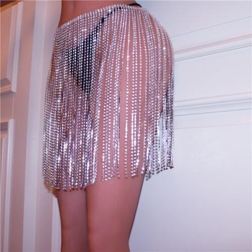 Luxury Statement Sexy Rhinestone Body Chain Necklace Skirt for Women Jewelry Long Tassel Crystal Chest Chains Beach Bikini Gift