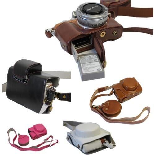 Luxury Pu Leather Video Camera Case For Olympus EPL7 EPL8 E-PL8 14-42mm Camera Bag Open Battery _+ strap + Mini Pouch