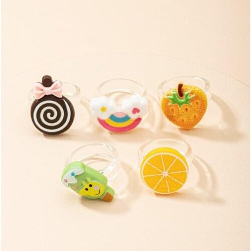 Cartoon Cute Acrylic Resin Acetic Candy Ice cream Orange Candy Fruit Finger Rings For Women Girl Korean Fashion Party Jewelry