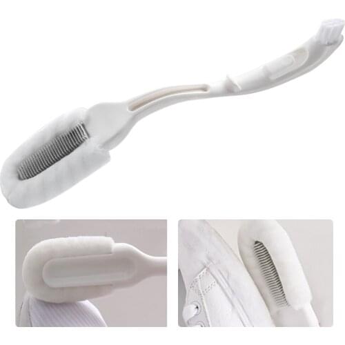 Household cleaning brush with curved handle, double-ended shoe brush with curved bristles,cleaning brush that can reduce fatigue