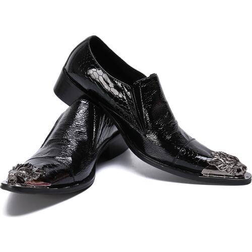 Mens Dress Shoe Snakeskin Grain Leather Men Wedding Oxford Shoes Slip On Office Suit Mens Casual Shoes Italian Steel Toe Shoes