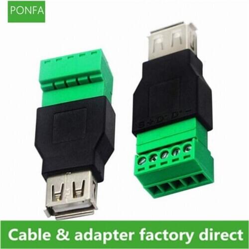 USB 2.0 A Female & Male Screw Terminal Block Connector USB 2.0 Plug to 5 Pin Female Screw terminals Plug-in Type Adapter