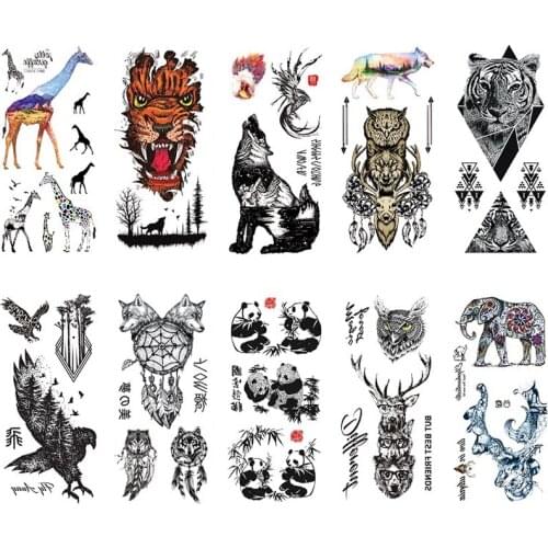 Waterproof Animal Temporary Tattoos for Women Men Butterfly Lion Deer Flash Tattoo Stickers Sleeve Chest Waist Leg Back Body Art