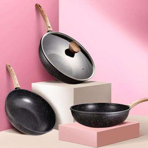 Japanese Cooking Wok Simple Traditional Wooden Handle Non Stick Pan Frying Pan Panela Antiaderente Kitchen Dining Bar Ec50cg