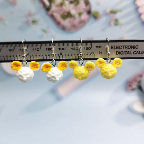 1Pair Korea Funny Lovely Yellow White Popcorn Cat Drop Earrings for Girl Creative Dangle Earings for Women Gift Jewelry EC58
