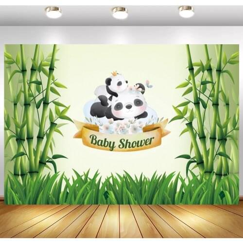 Green Bamboo Forest Cute Panda Newborn Baby Shower Photography Backdrops Blue Sky Kids Birthday Party Background Vinyl Poster