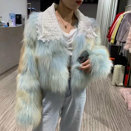 Vogue New New Brand Luxury Fashion Real Fur Coat Winter Jacket Women Natural Genuine Fox Fur Outerwear Lace Collar Streetwear