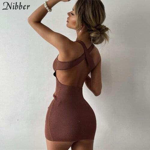 Nibber 2021 Summer Bodycon Dresses Women Sexy Backless Night Club Sleeveless Knitted Bodycon Fashion Party Mini Dress Streetwear