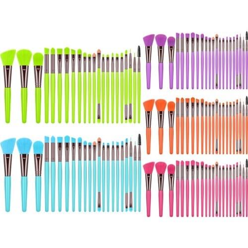 22Pcs Iridescent Macaron Color Professional Makeup Brushes Set for Eyeshadow Foundation Highlighter Blush Brushes Tool