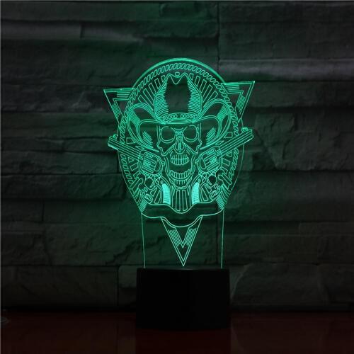 3D Night Light Skull Shape 7 Color Acrylic Skull Head Halloween Mood Nightlight luminaria USB Cable LED Lamp 1311