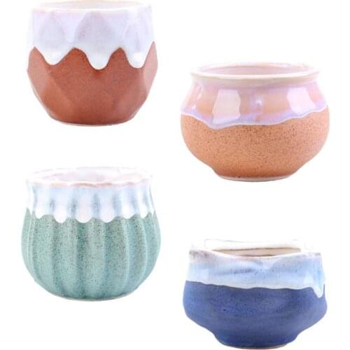 4Pcs Creative Flower Pot Cylinder Pot Ceramic Desktop Decorations Plants Succulent Potted Holder for Home Garden (Four Colors)