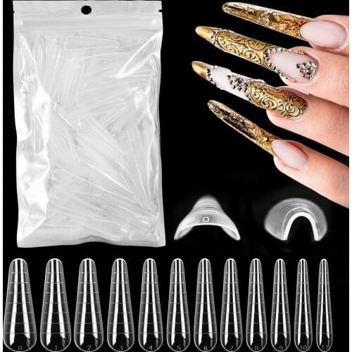 5 bag 120pcs Full Cover Clear Dual Forms Tips Quick Building Gel Mold Nail System False Nails Extension Forms Top Molds