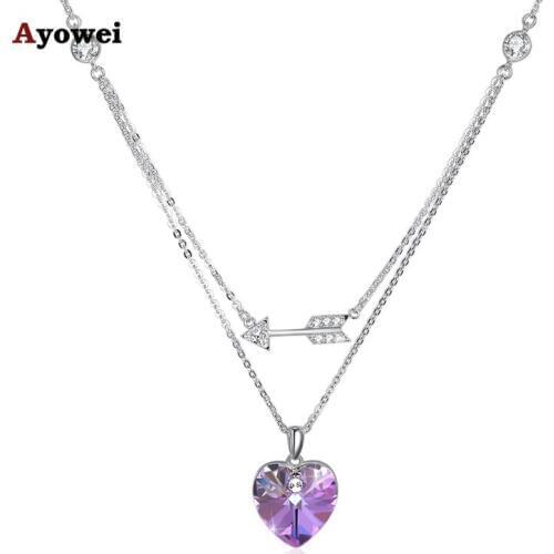Ayowei Heart Shaped 925 Sterling Silver Rainbow Zircon Pendant Necklace Wedding Gift SP75A