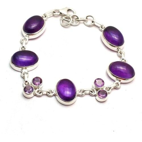 Genuine Amethyst Bracelet 925 Sterling Silver, 18.5 cm, GRPB0515