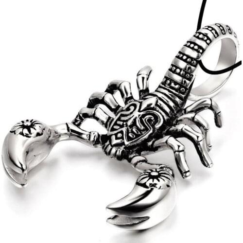 Punk 316L Stainless Steel Chain Scorpion King Pendant Necklace For Men Gothic Leather Rope Chain Mens Jewellery Gift Wholesale
