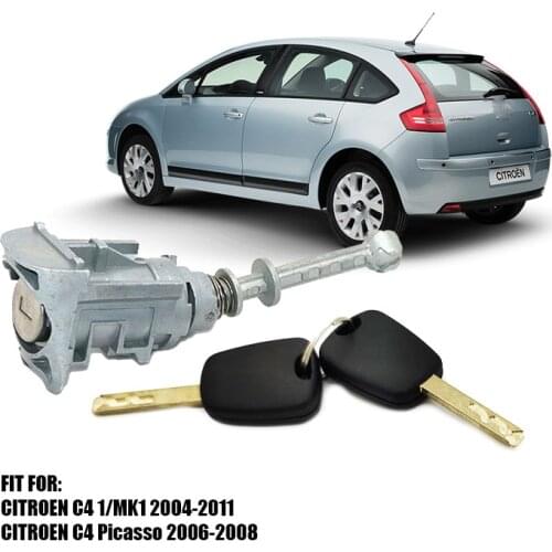 Left front door lock cylinder with 2 keys for Citroen C4 2004-2011 Picasso 2006-2008