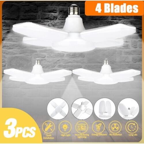 3pcs Deformable Industrial Lighting 80W E27 Led Fan Garage Light Super Bright 6000LM Led High Bay Industrial Lamp for Workshop