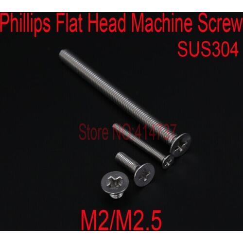 DIN965 Stainless Steel A2-70 M2/M2.5 Phillips Flat Head screw Cross Recessed Countersunk head machine Screw Length 3mm--30mm