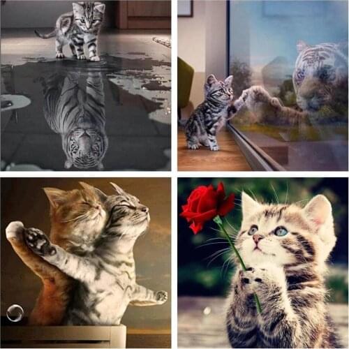 GATYZTORY 5D Diamond Painting Full Square Diamond Cat and Tiger Mosaic Diamond Embroidery Animals DIY Rhinestone Pictures